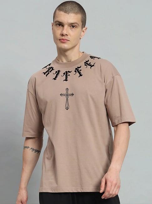 griffel beige cotton loose fit printed t-shirt