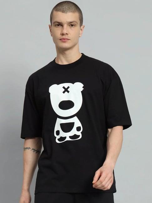 griffel black cotton loose fit printed t-shirt