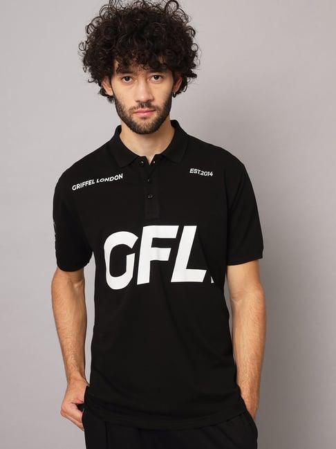 griffel black regular fit printed polo t-shirt