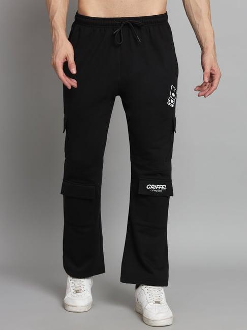 griffel black regular fit printed trackpants