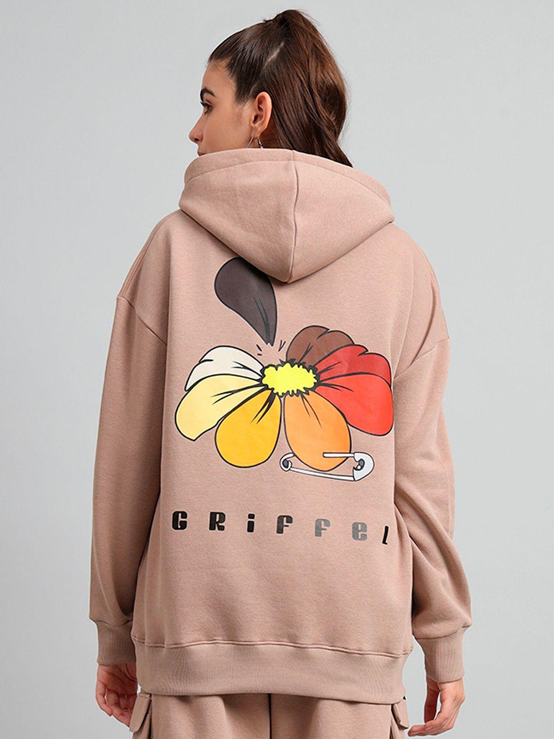 griffel floral printed hooded fleece pullover sweatshirt