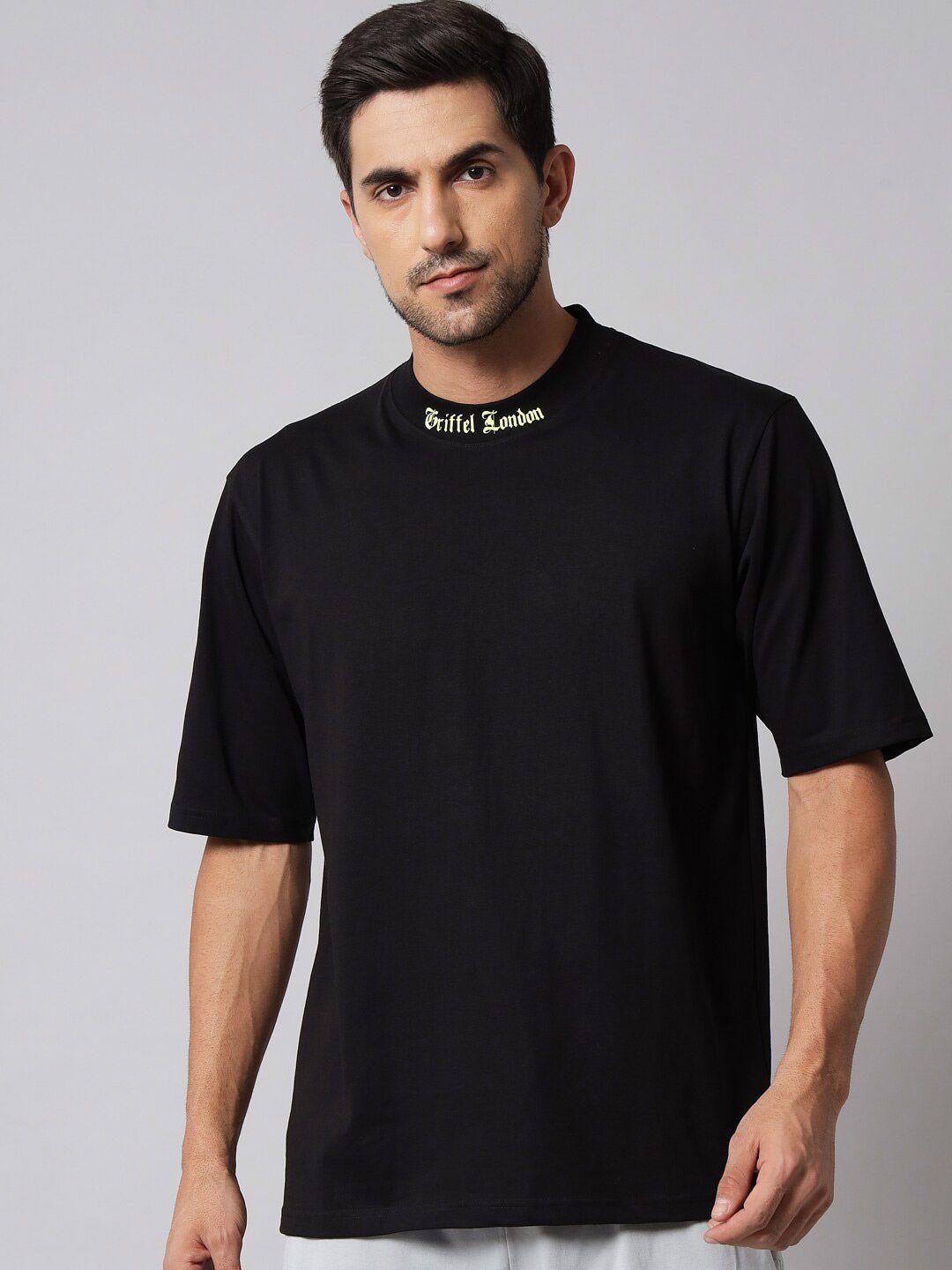 griffel men black high neck cotton t-shirt