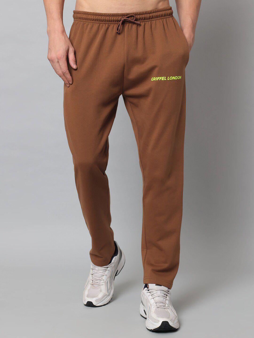 griffel men brown solid cotton track pants