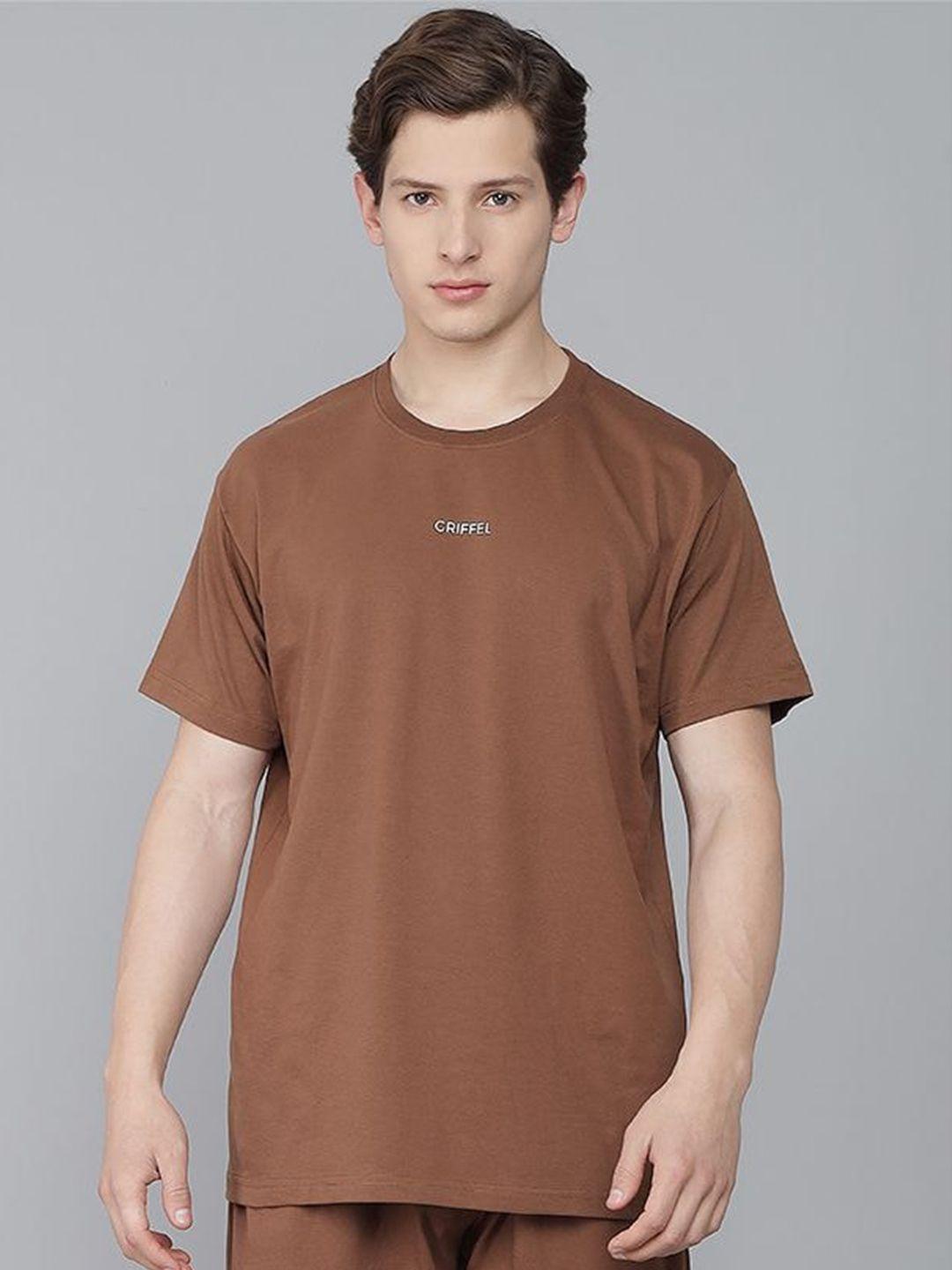 griffel men coffee brown applique t-shirt