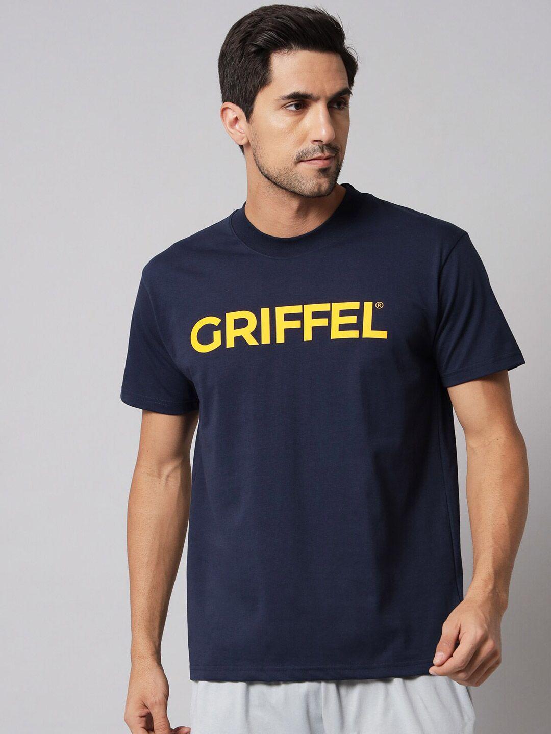 griffel men navy blue & space cadet typography printed t-shirt