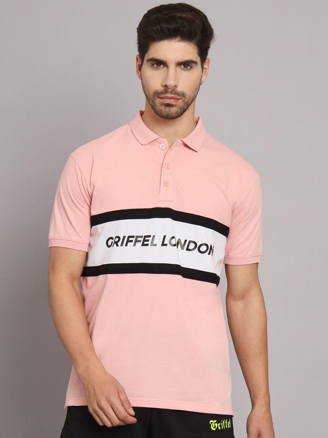 griffel men pink typography polo collar pockets t-shirt