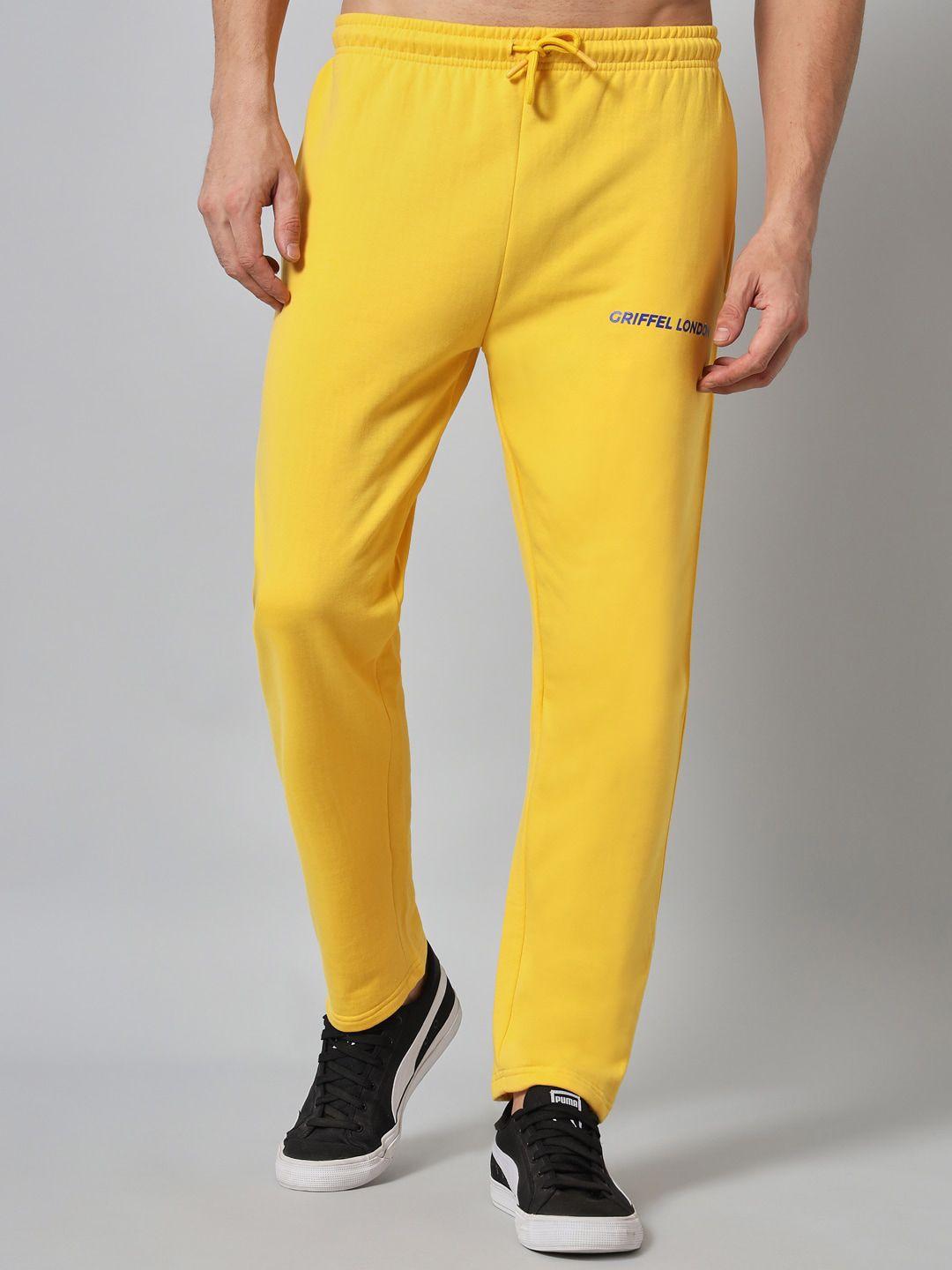 griffel men yellow solid pure cotton track pants
