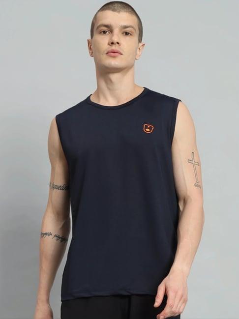 griffel navy blue cotton loose fit printed t-shirt