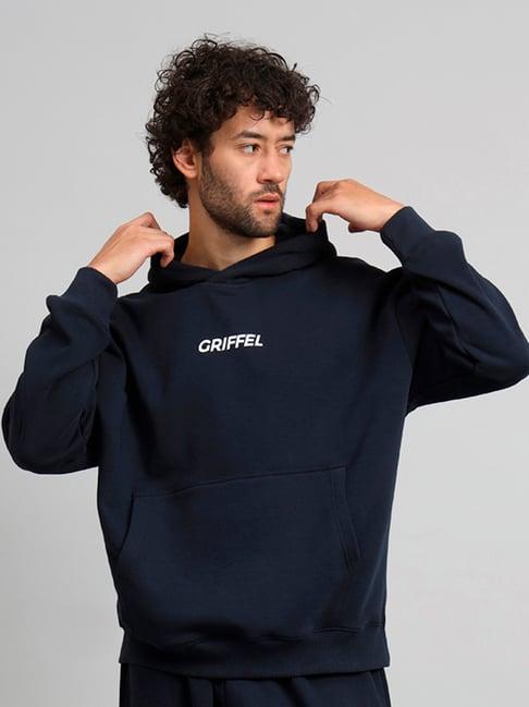 griffel navy loose fit logo print oversized hooded sweatshirt