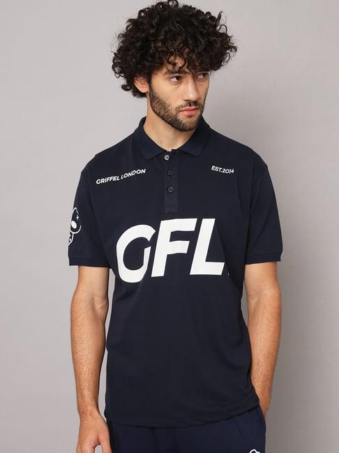 griffel navy regular fit printed polo t-shirt