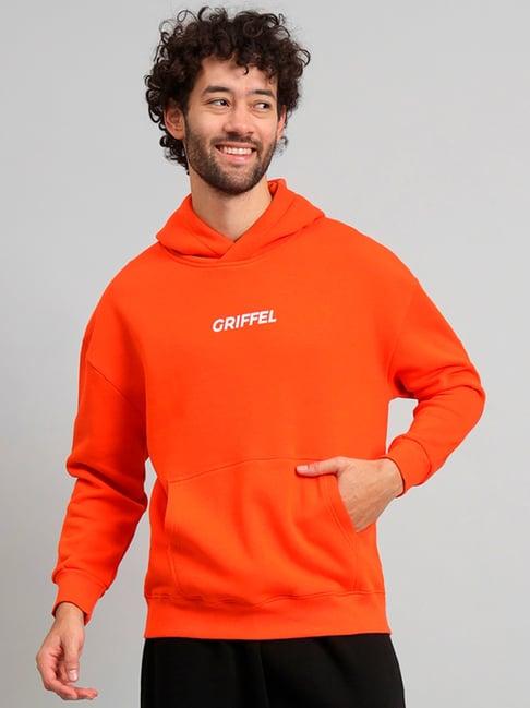 griffel orange loose fit logo print oversized hooded sweatshirt