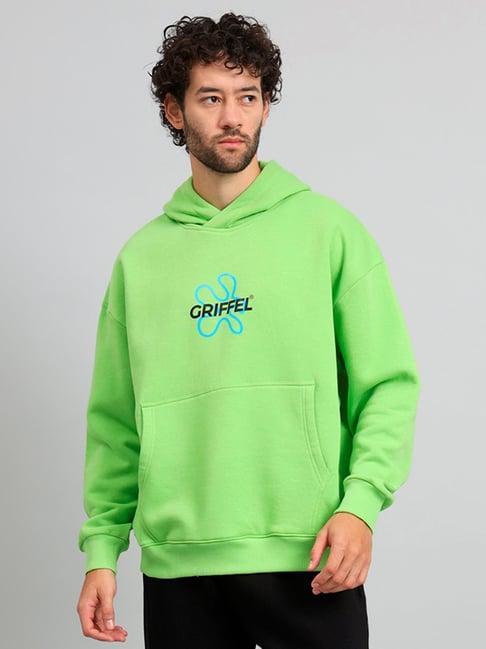 griffel parrot green loose fit graphic print oversized hooded sweatshirt