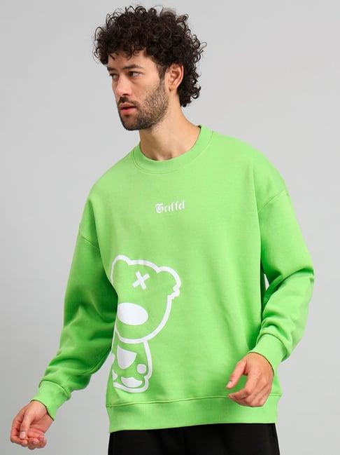 griffel parrot green loose fit graphic print oversized sweatshirt