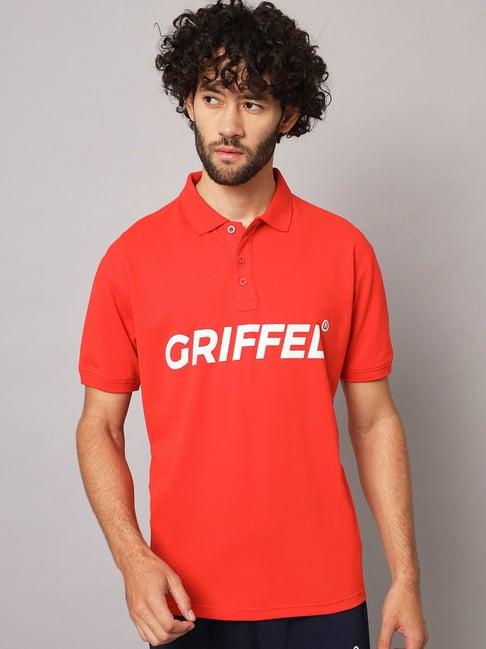 griffel red regular fit printed polo t-shirt