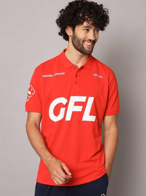 griffel red regular fit printed polo t-shirt