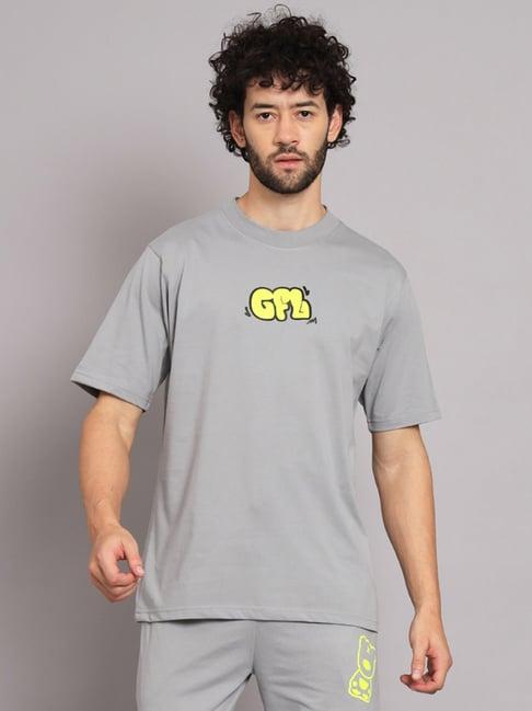 griffel steel grey printed loose fit crew t-shirt