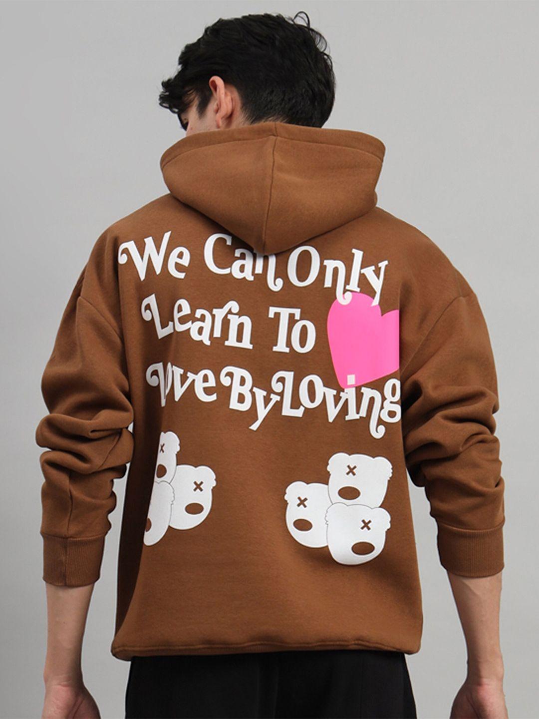 griffel typography printed  long sleeves hooded oversized fleece pullover