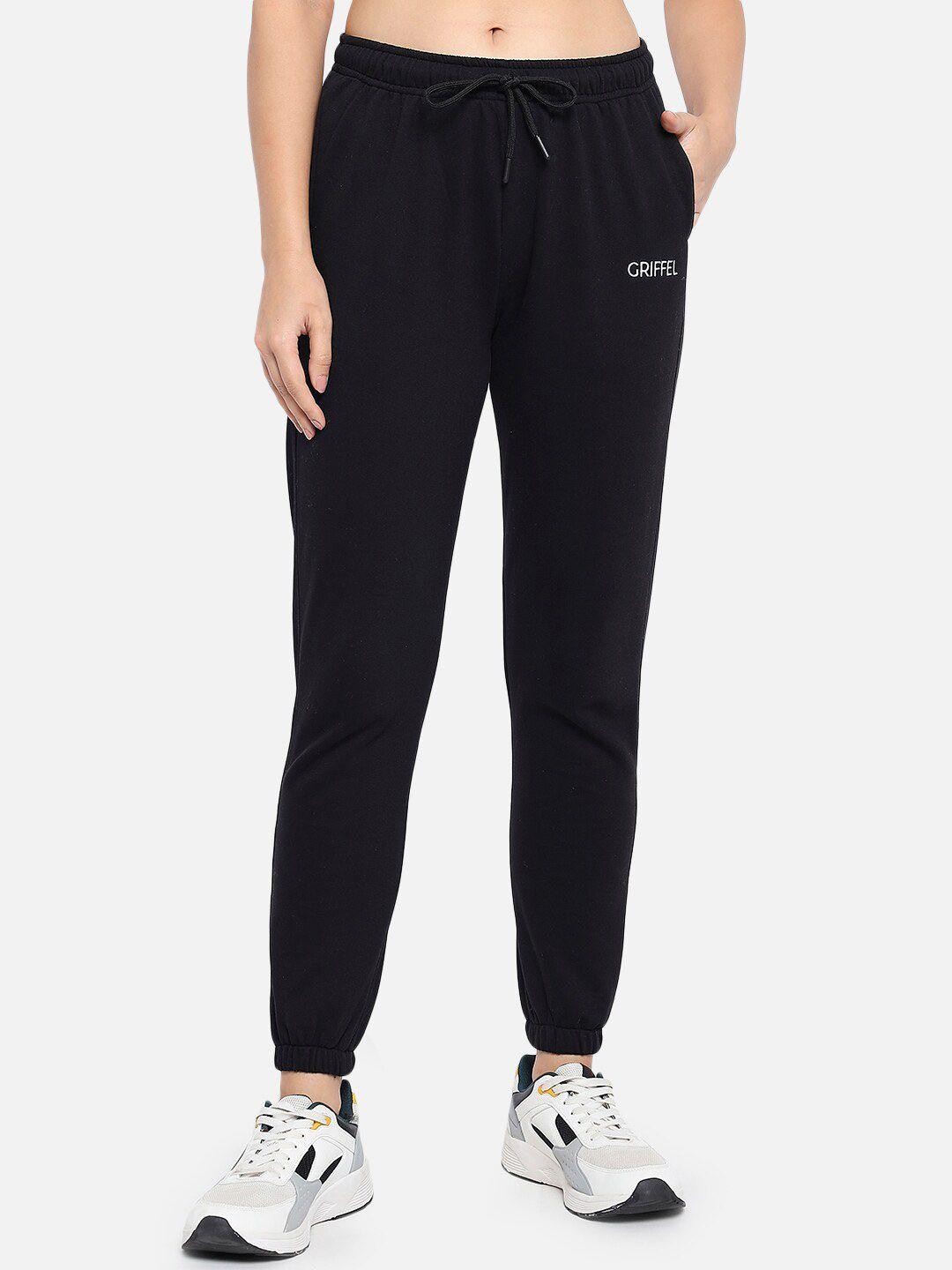 griffel women black solid cotton sports joggers