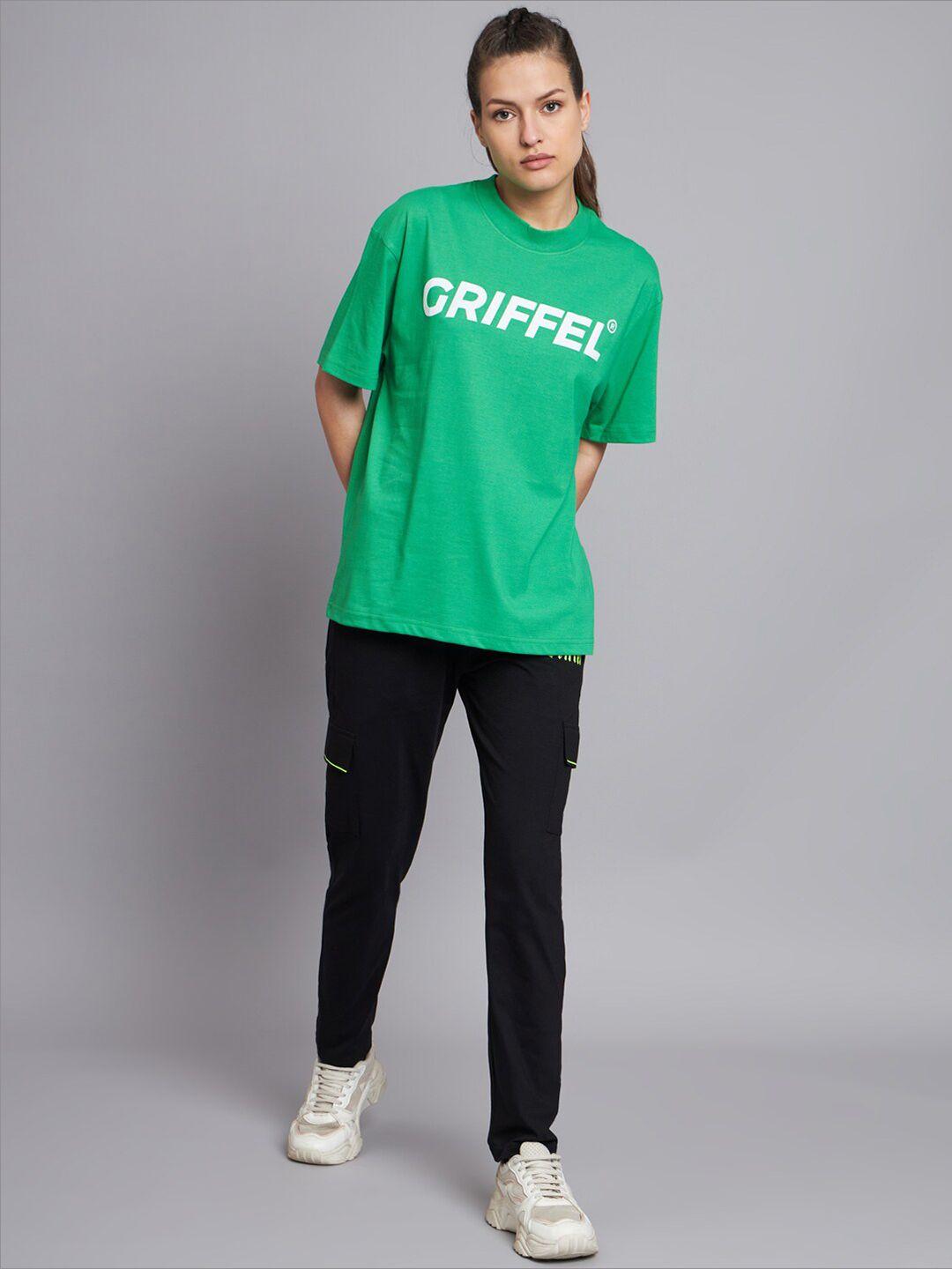 griffel women green & black printed t-shirt with pyjamas