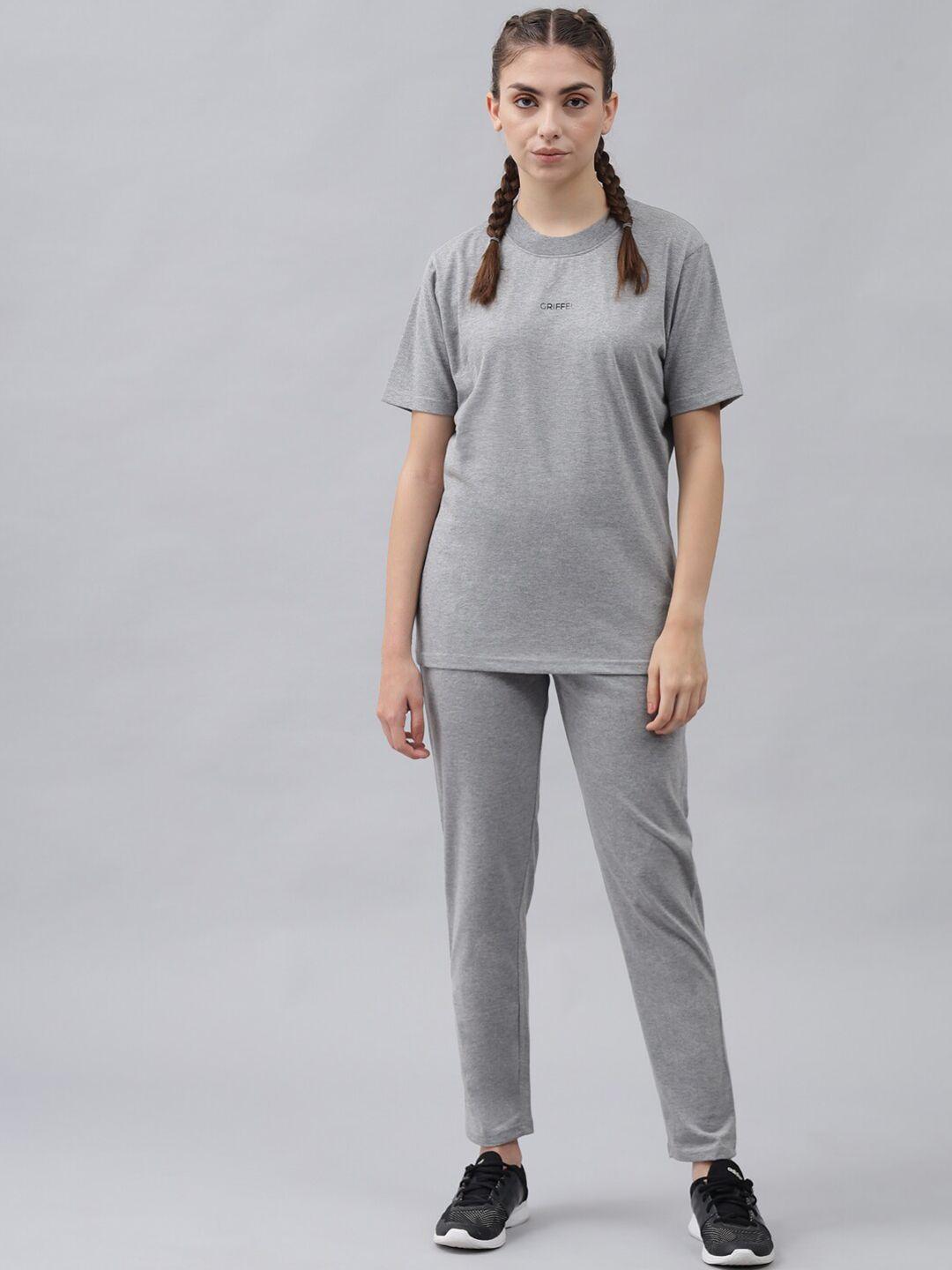 griffel women grey solid pure cotton athleisure tracksuit