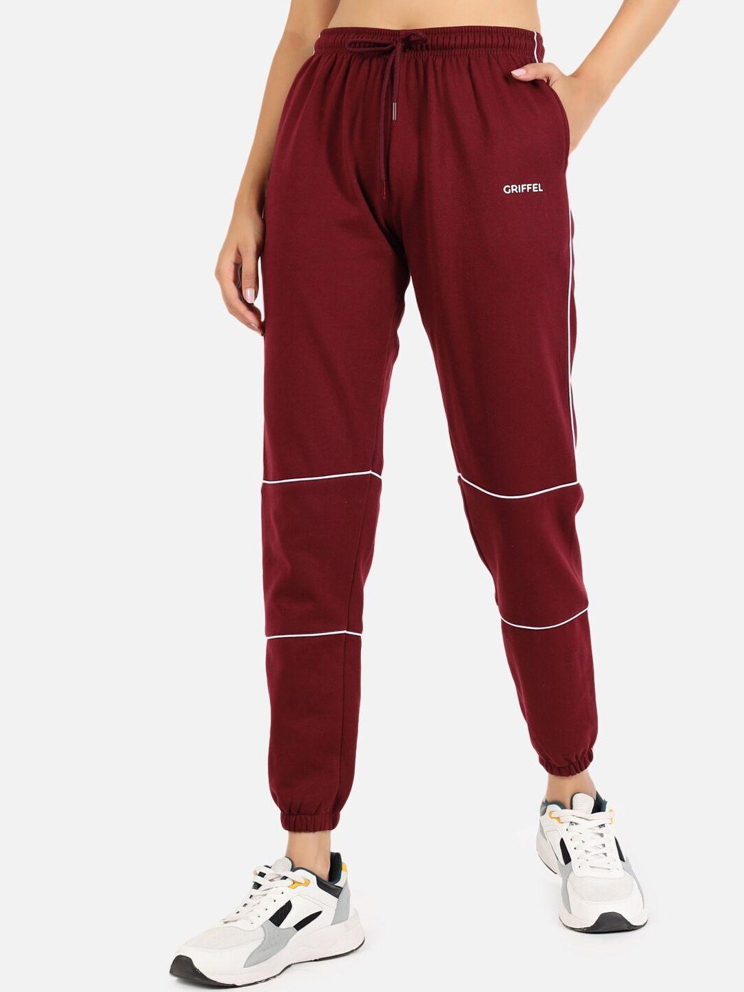 griffel women maroon solid cotton joggers