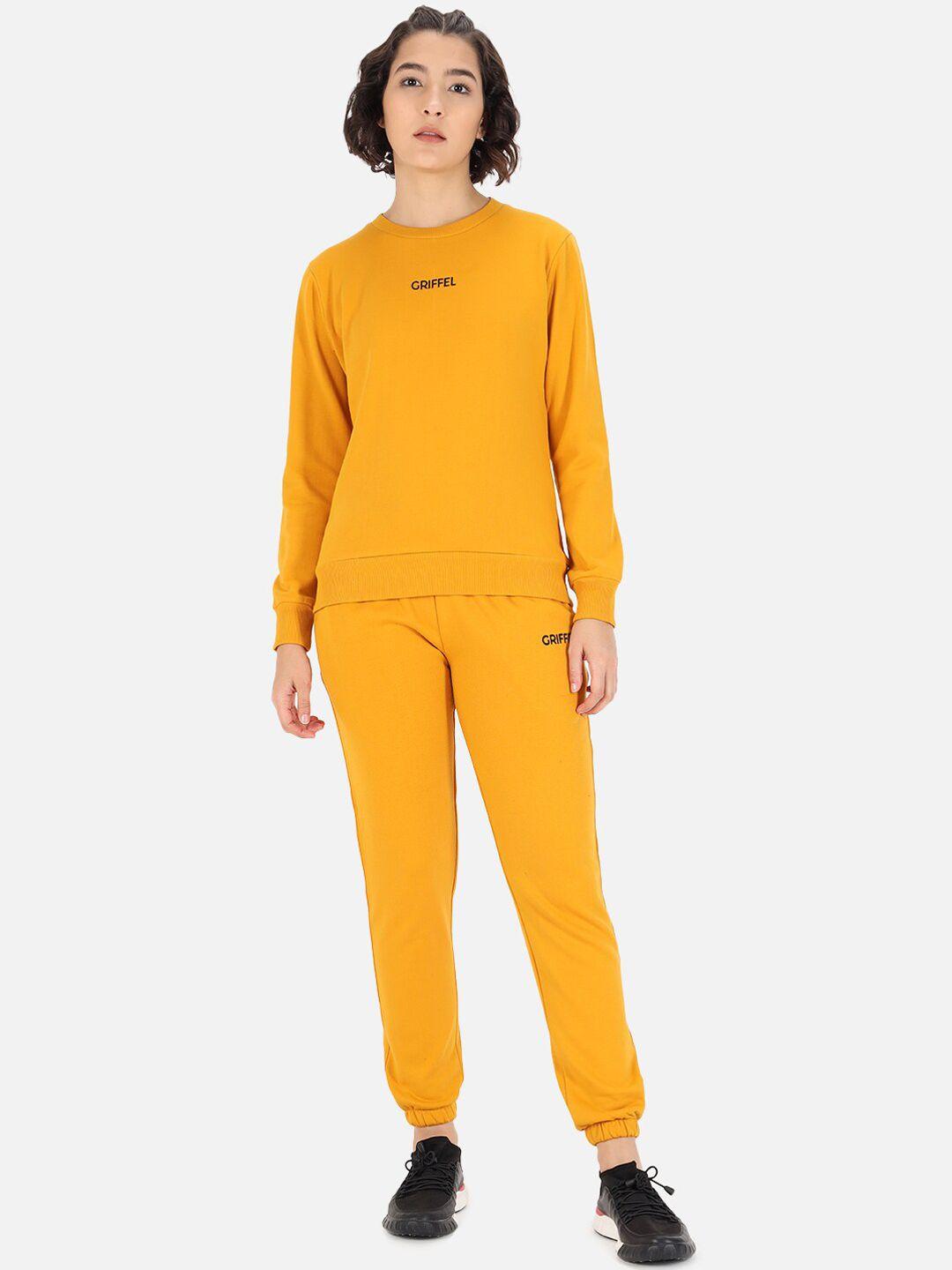 griffel women mustard solid cotton tracksuit