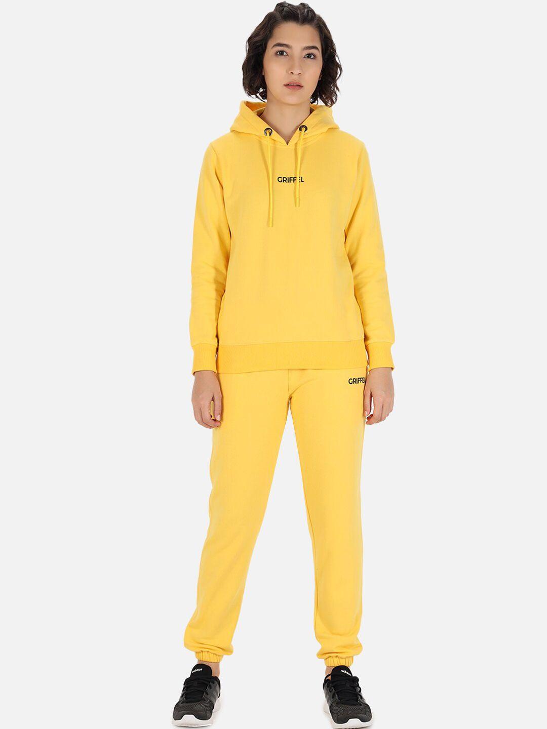 griffel women yellow solid cotton tracksuit