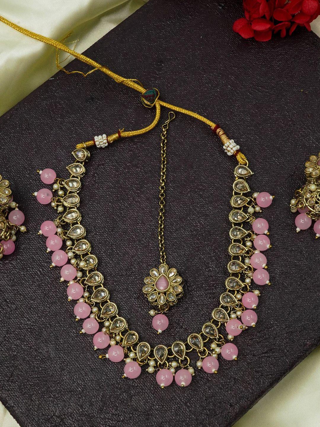 griiham gold-plated pink kundan-studded jewellery set