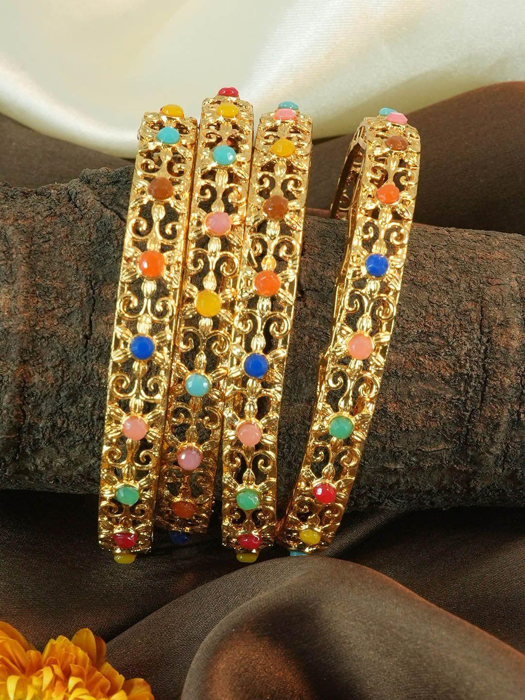 griiham set of 4 gold-plated ad-studded bangles