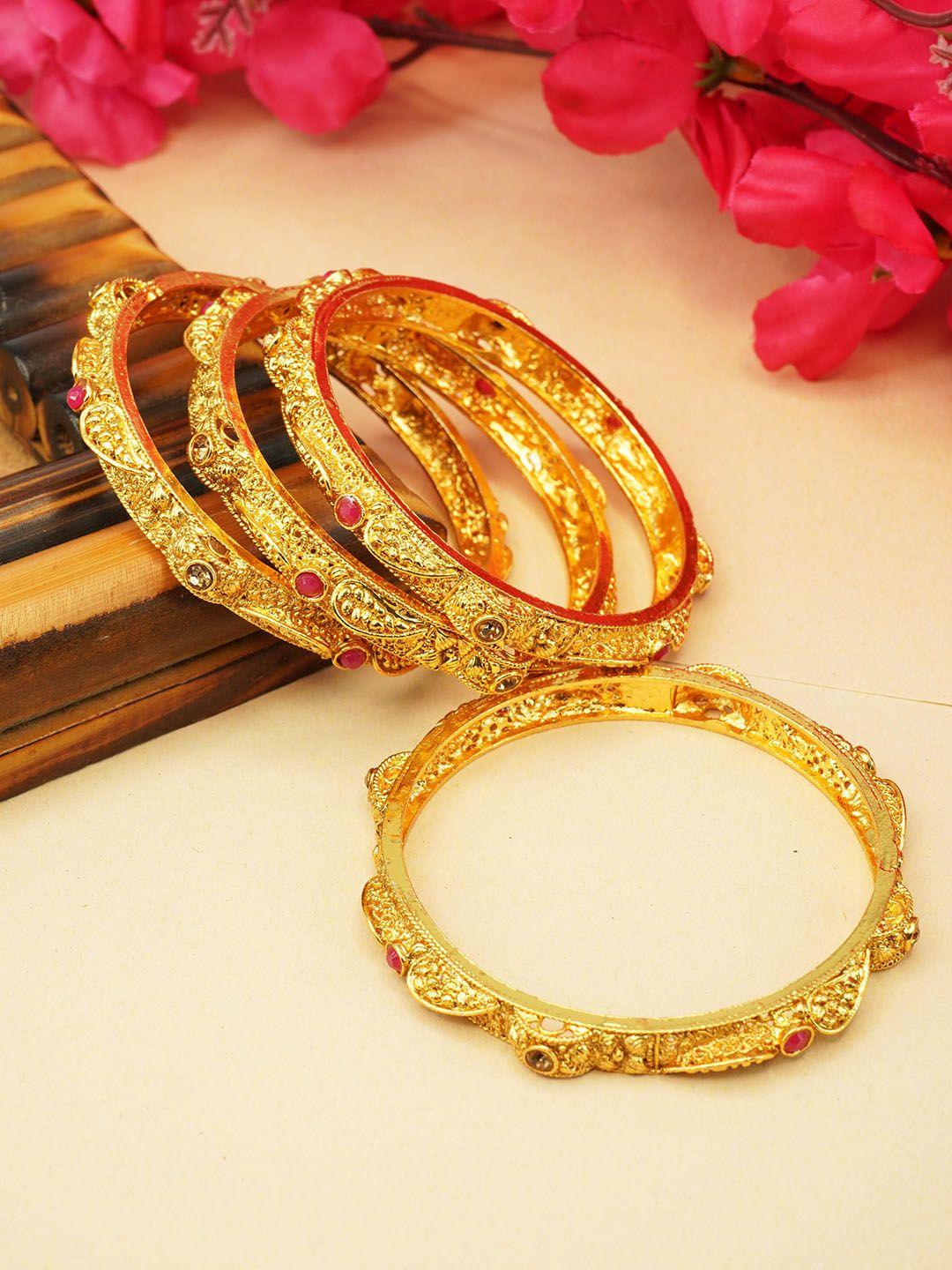 griiham 10308a set of 4 gold-plated stone-studded designer bangle