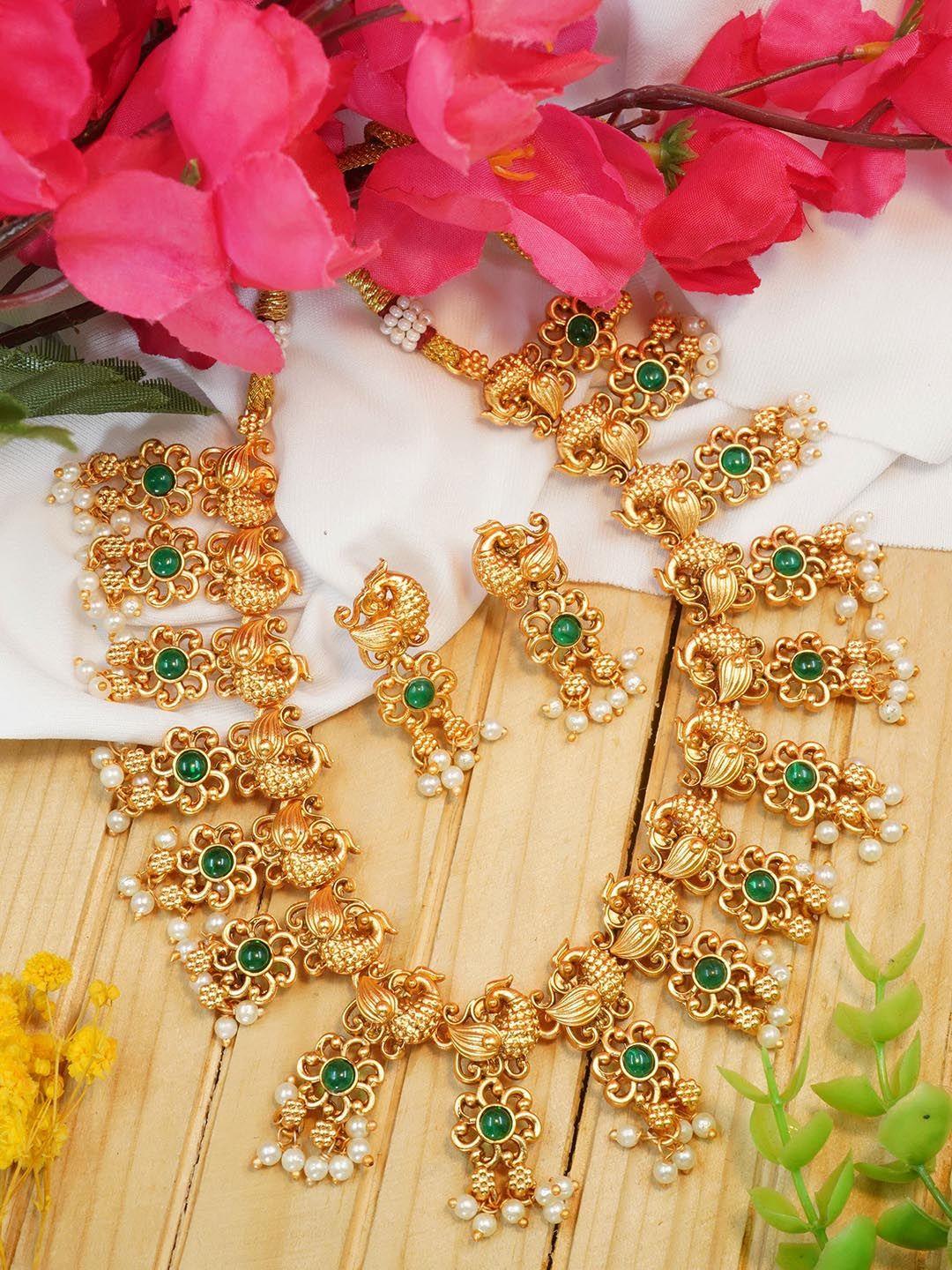 griiham gold-plated ad & pearls-studded antique jewellery set