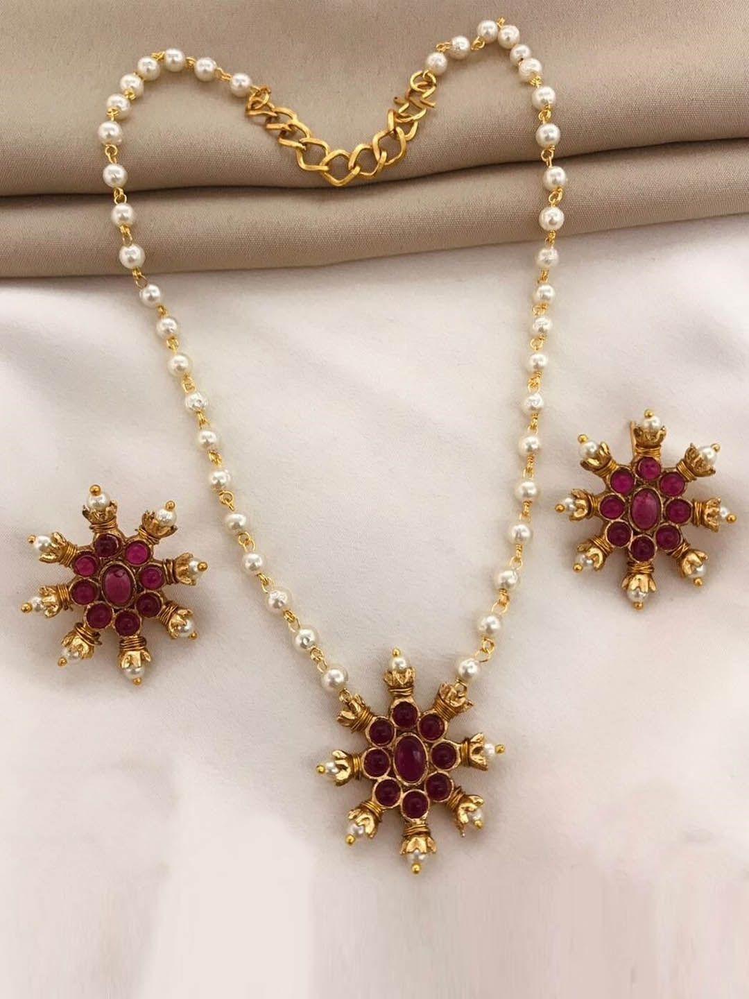 griiham gold-plated ad-studded & pearl beaded jewellery set