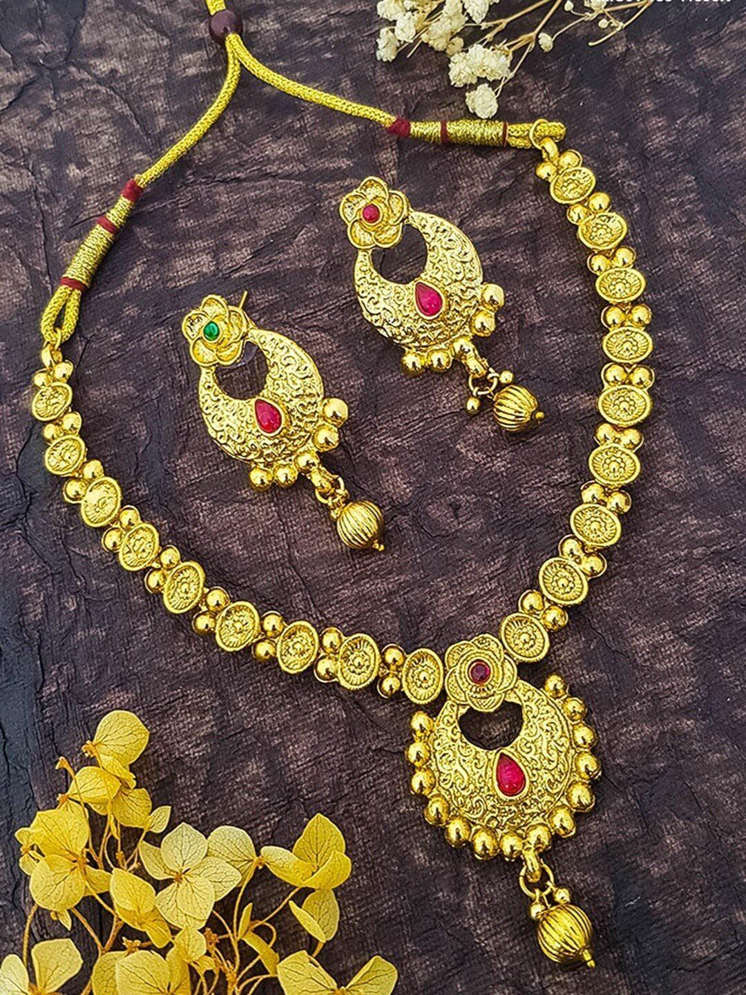 griiham gold-plated ad-studded jewellery set