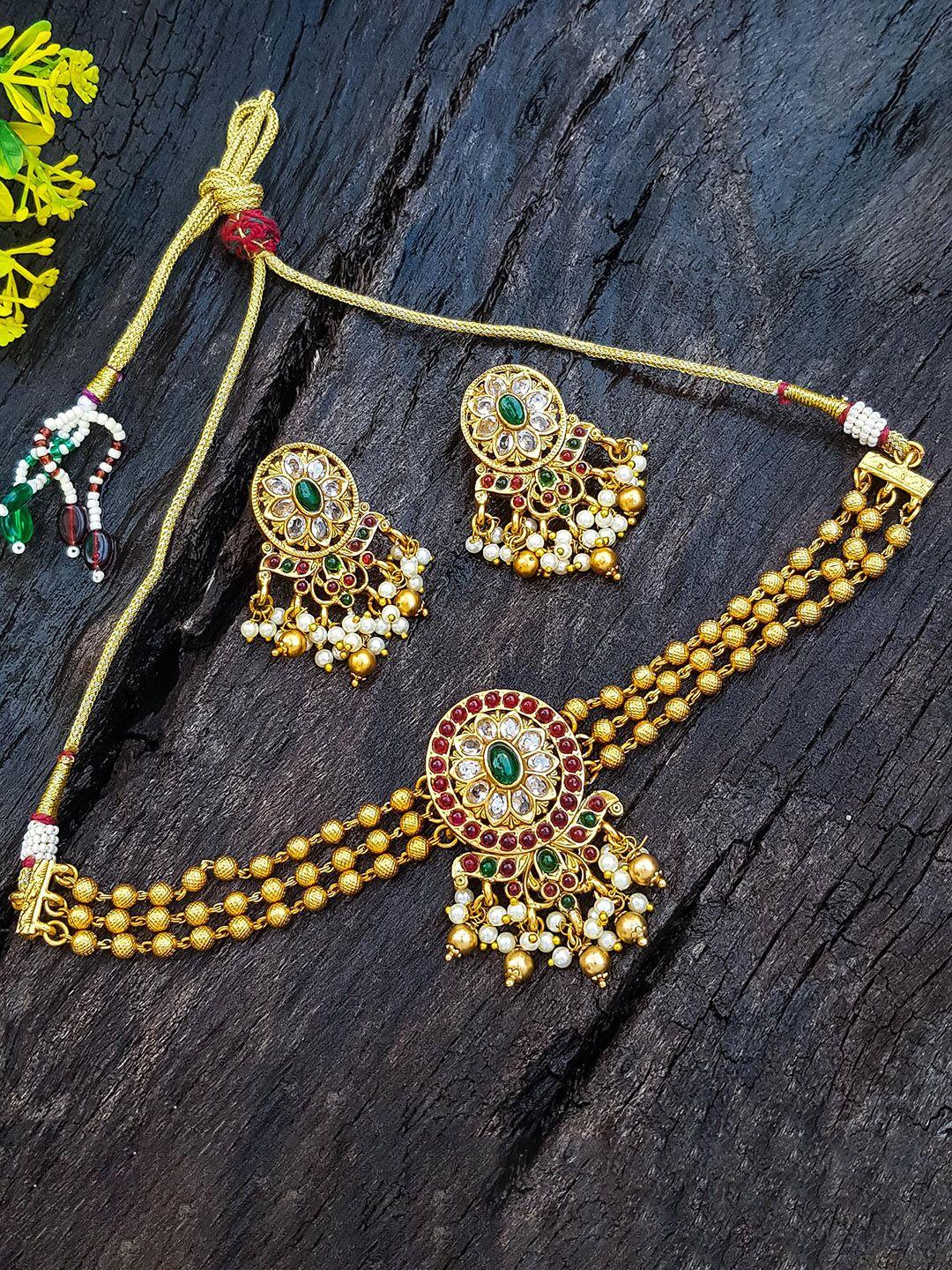 griiham gold-plated ad-studded jewellery set