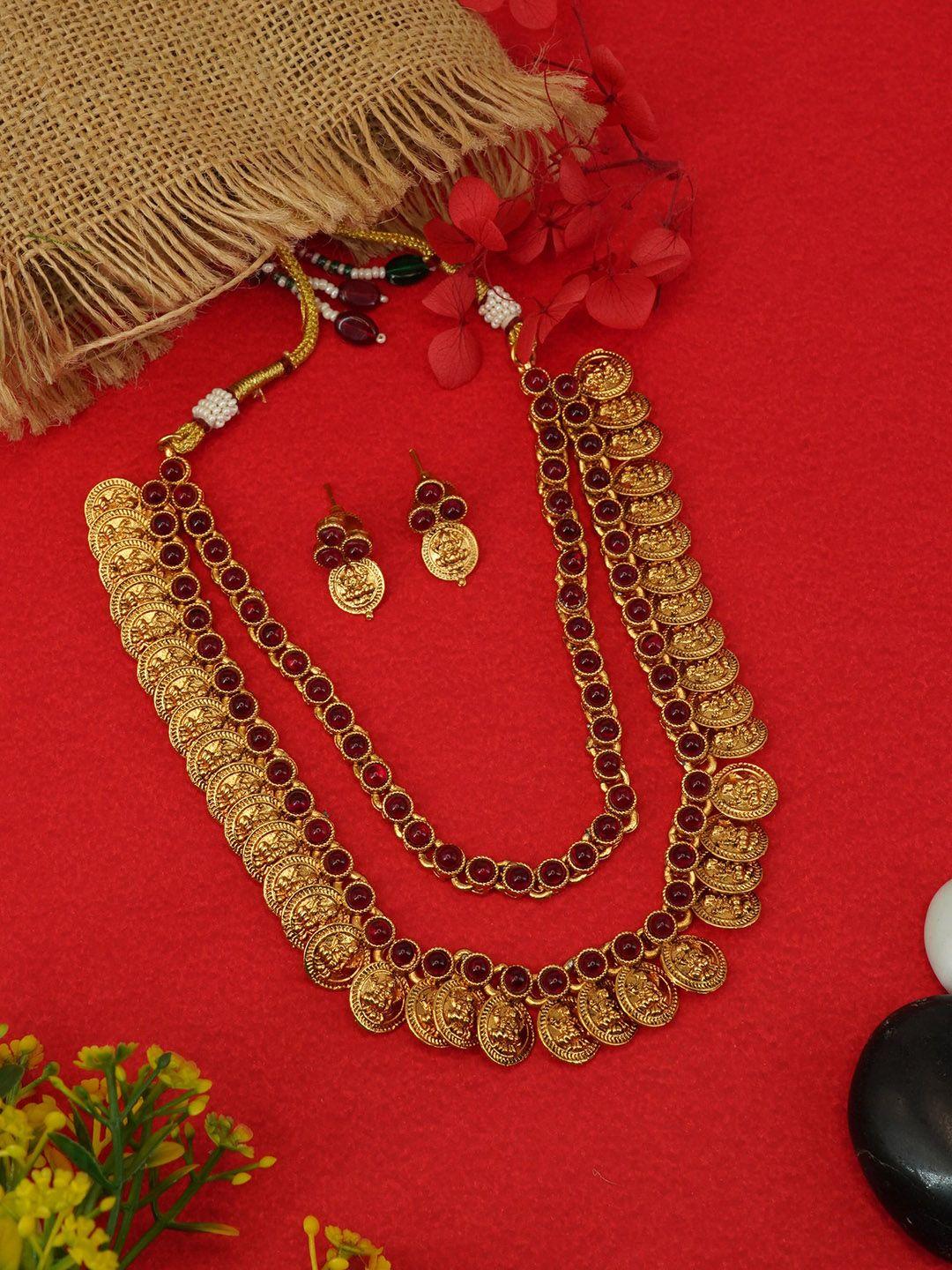 griiham gold-plated ad studded layered laxmi necklace jewellery set