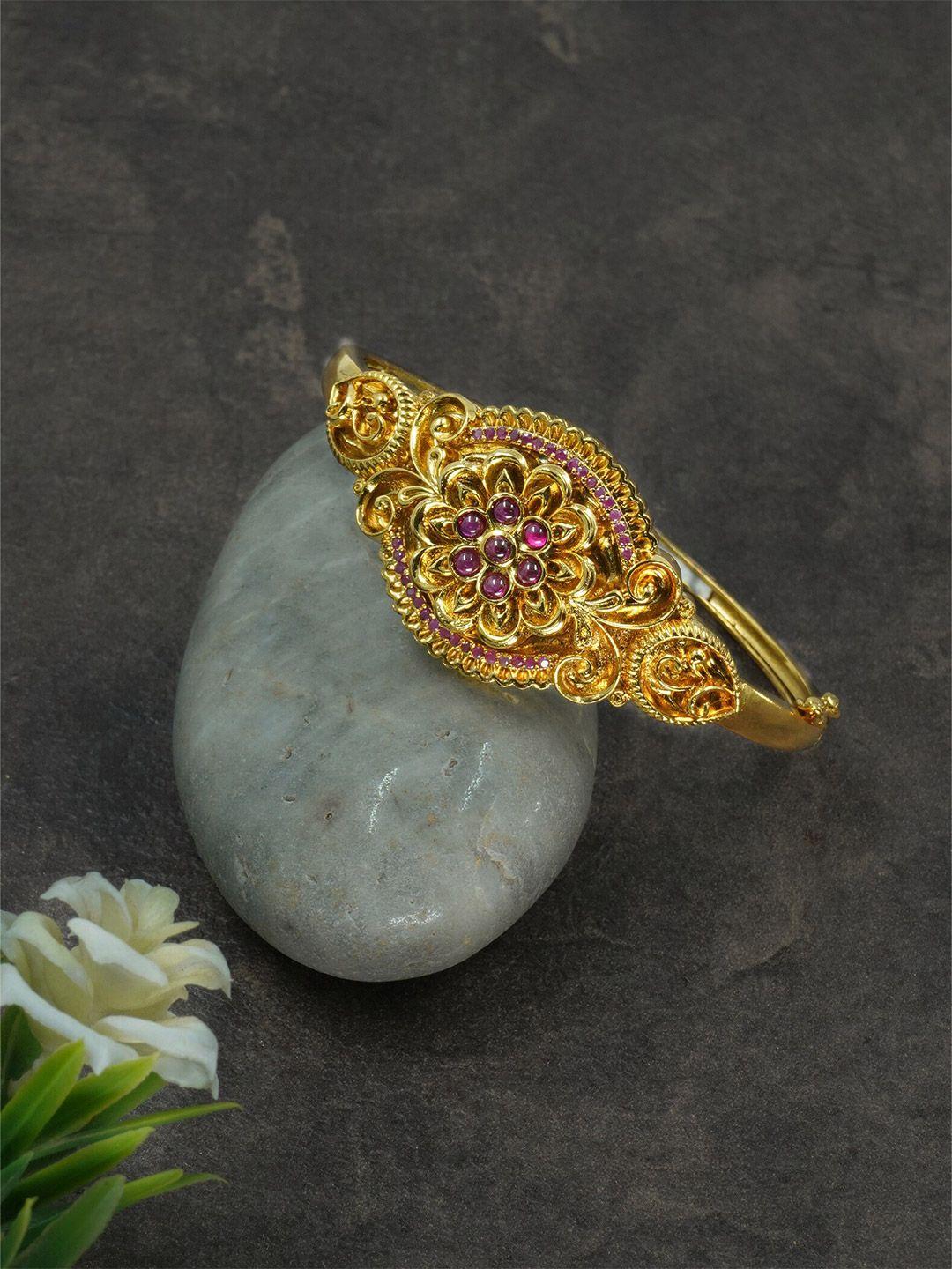 griiham gold-plated cubic zirconia studded cuff bracelet