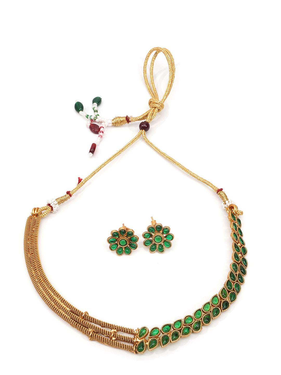 griiham gold-plated cz-studded & beaded jewellery set