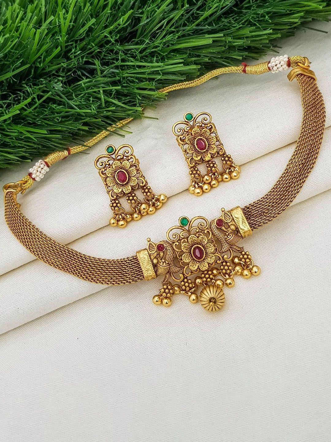 griiham gold-plated stone studded choker necklace with earrings