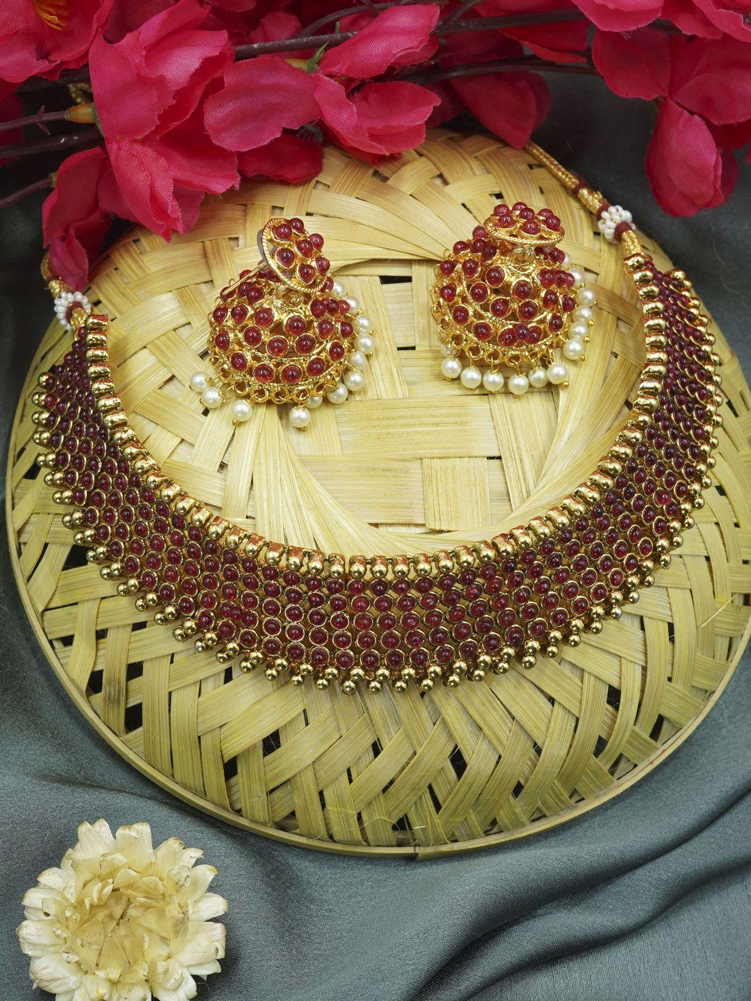 griiham gold-plated stone-studded jewellery set