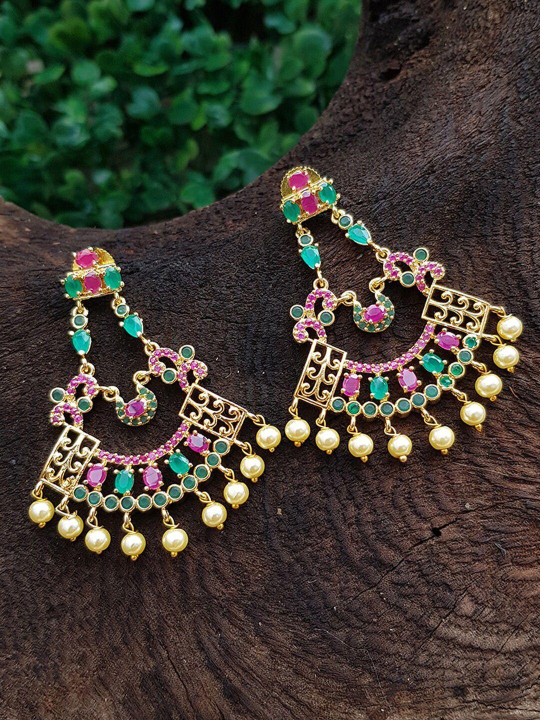 griiham gold-toned & multicoloured contemporary drop earrings