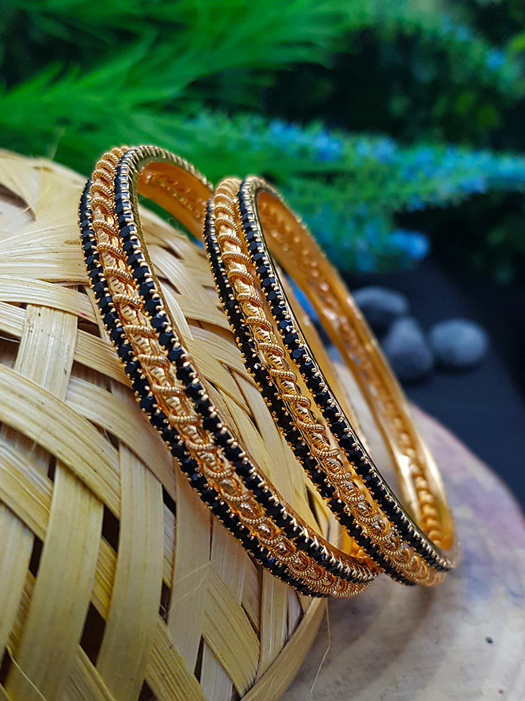 griiham set of 2 gold-plated ad-studded bangles