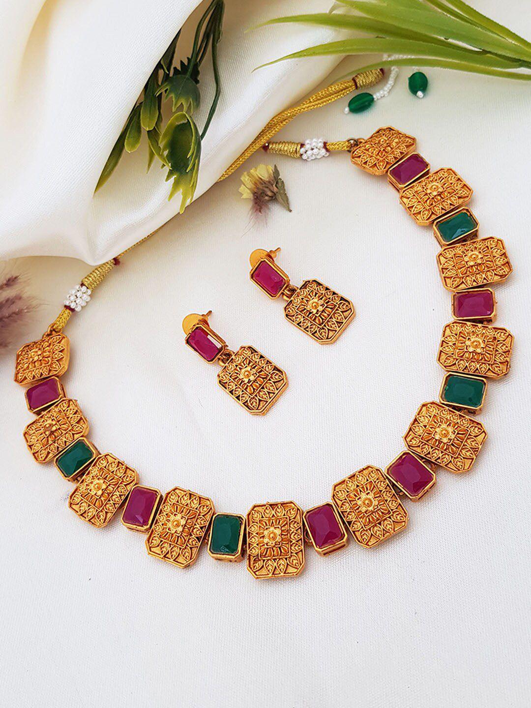 griiham women gold-plated ad-studded necklace with earrings