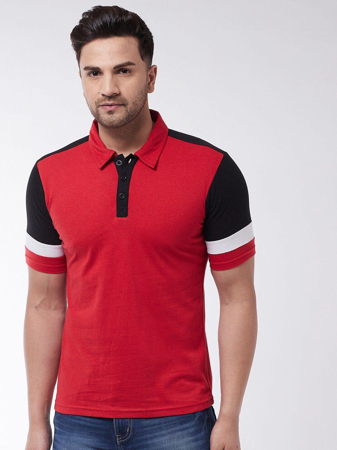 gritstones men red colourblocked polo collar t-shirt