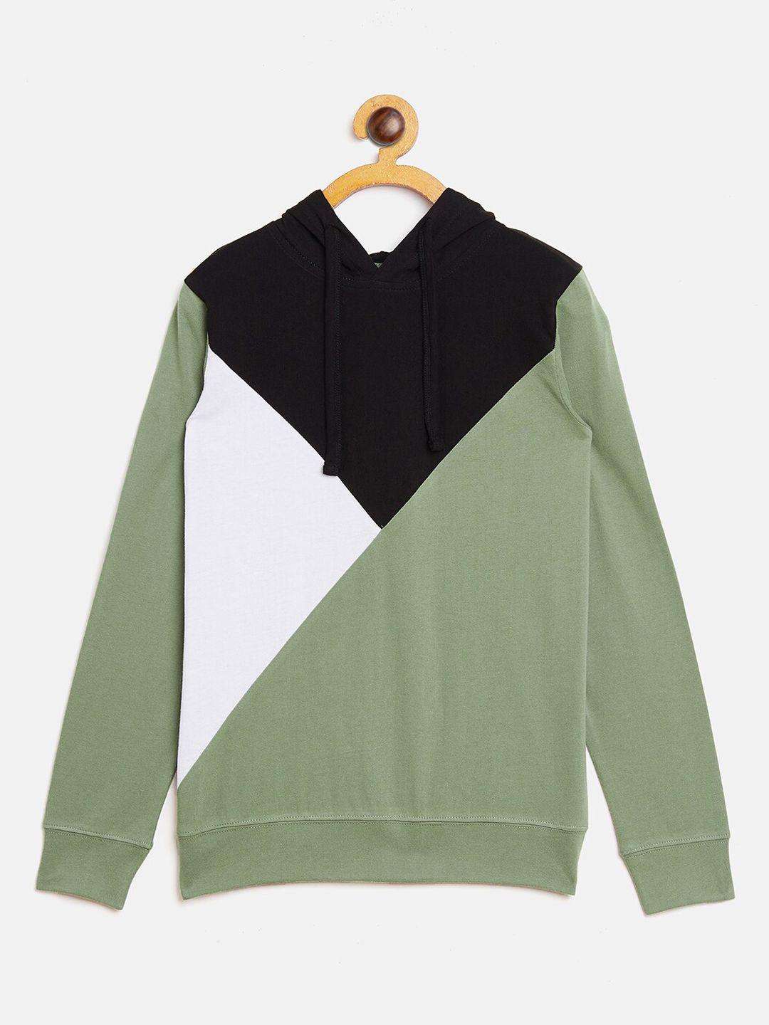 gritstones boys black & green colourblocked hood t-shirt