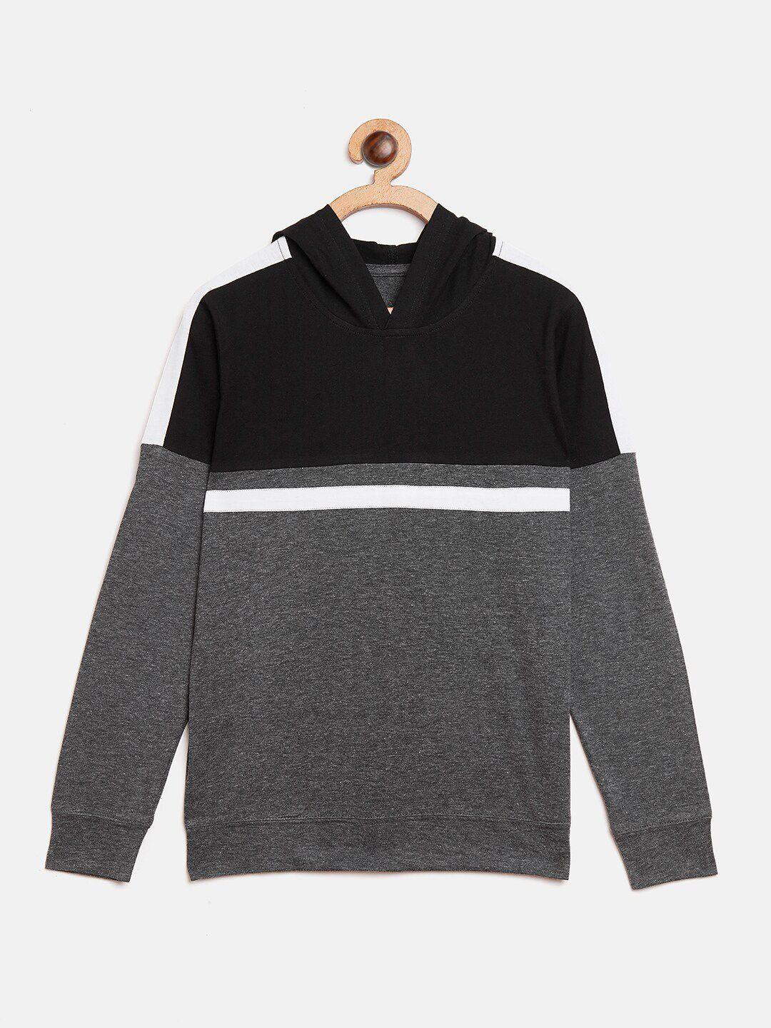 gritstones boys grey & black colourblocked hood t-shirt