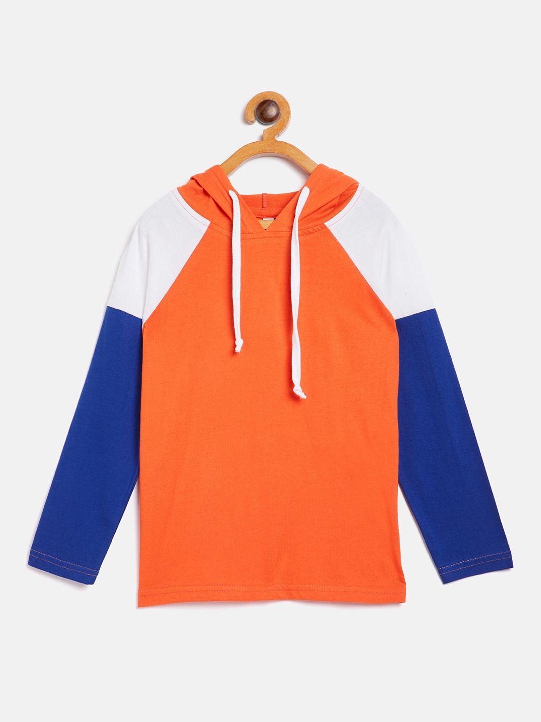 gritstones boys orange colourblocked hood t-shirt
