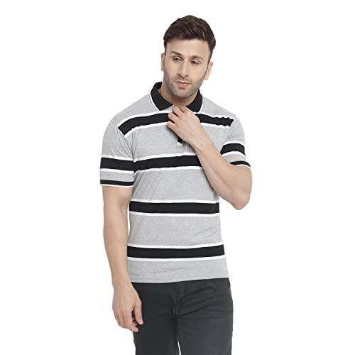 gritstones grtistones men grey melange half sleeve cotton blend polo t-shirt (gshsplzip3101gmblk_m)