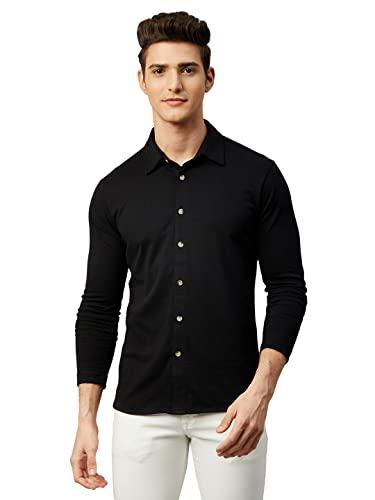 gritstones men black color full sleeve cotton blend plain summer regular fit shirts (gsfshrtsr2968blk_m)