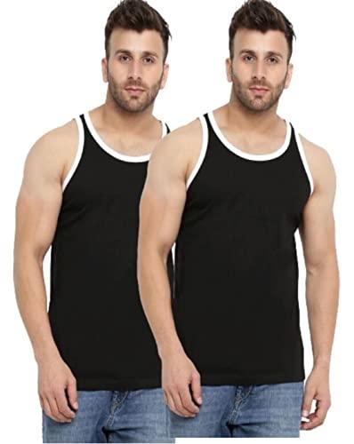 gritstones men black cotton vest pack of 2 (gscmbvst013blk_m)