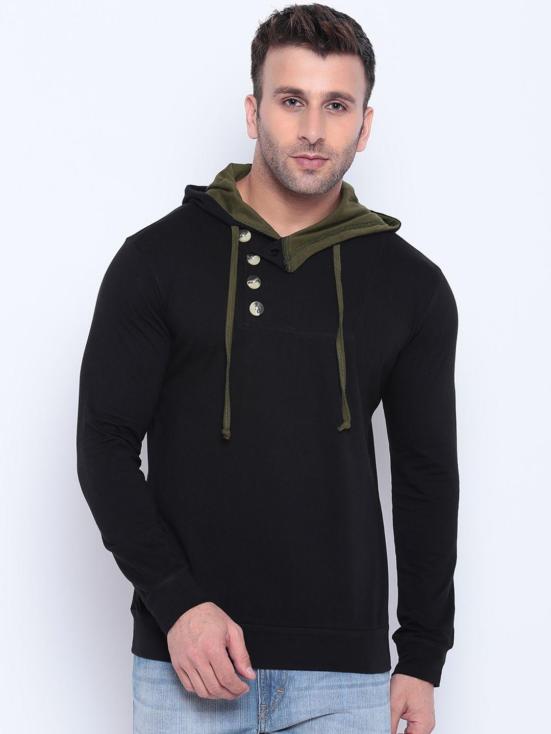 gritstones men black solid hood t-shirt